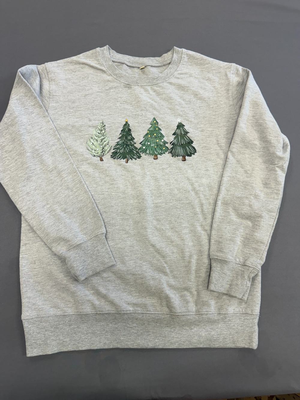 Women’s Gray Christmas Tree Graphic Sweatshirt Crewneck Cotton Holiday Medium